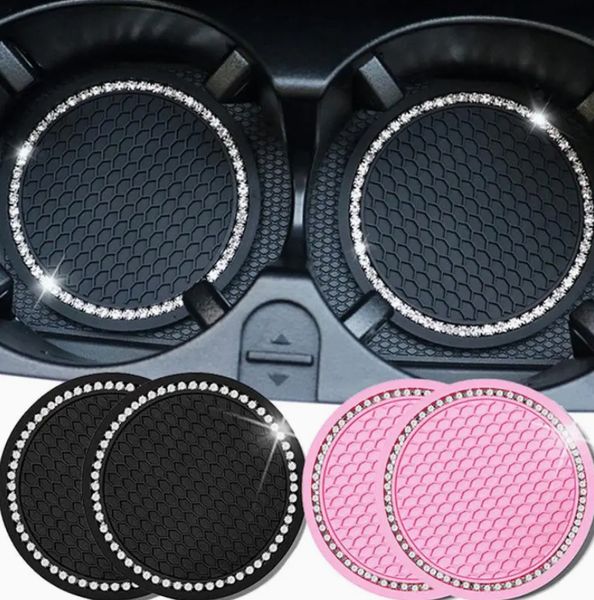 Dessous de verre universels pour porte-gobelet de voiture – Silicone antidérapant avec motif strass étincelant, options noir et rose