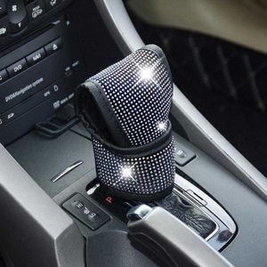 Universele Bling Auto Gear Shift Knop Cover Crystal Beschermende Diamond Flanelette Black Car Decor accessoires