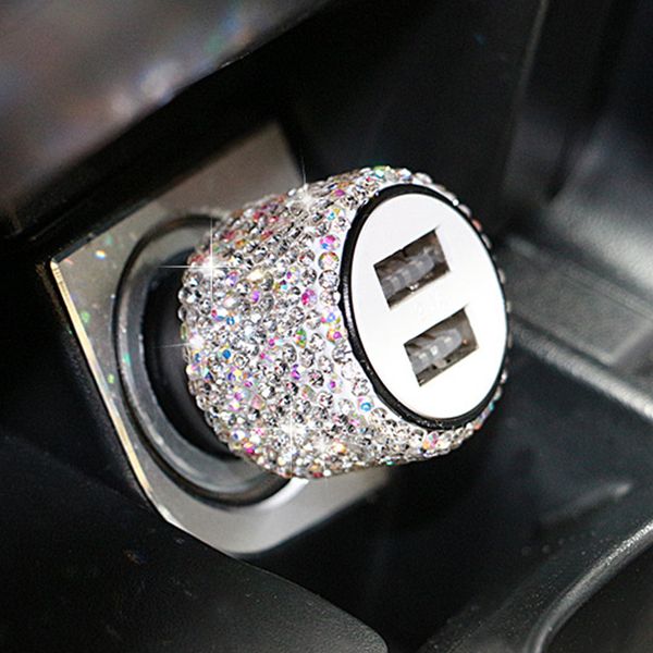 Chargeur de voiture USB universel Bling 5v 2.1a double port adaptateur rapide 4 couleurs décoration style de voiture diamant accessoires de voiture intérieur pour femme filles