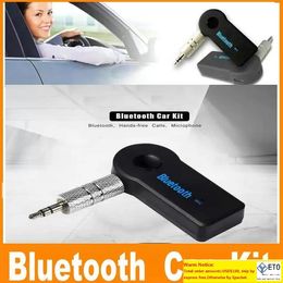 Kit universal Bluetooth para coche A2DP Adaptador receptor de música y audio auxiliar inalámbrico Manos libres con micrófono para teléfono Caja de venta al por menor de MP3