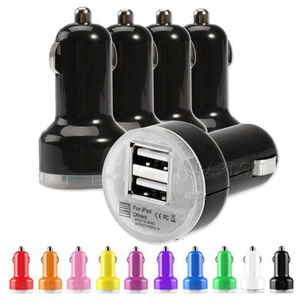 Adaptateur de voiture universel rond Mini coloré USB 2 ports chargeur de voiture Micro double chargeurs pour Samsung S21 s8 Google Android téléphone GPS tablette