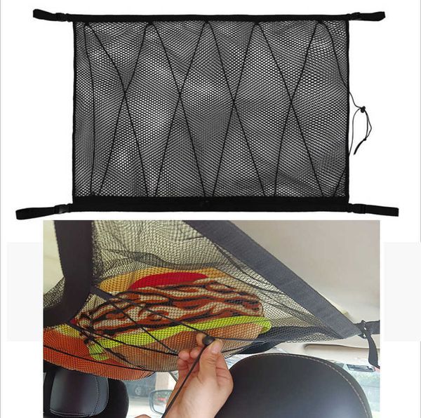 Rede universal de armazenamento para teto de carro, malha com zíper, bolso para teto, interior, bolsa de carga, porta-malas, organizador de armazenamento de artigos diversos