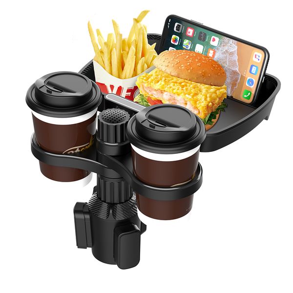 Plateau universel pour porte-gobelet de voiture Table élargie Bureau Plateau de voiture Table Support pour téléphone portable Support 360 Rotation Plateau de nourriture pour voiture Porte-gobelet