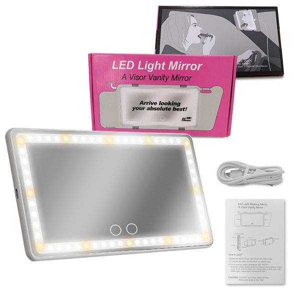 Universal Car Makeup Mirrors Portable Auto Cosmetic Car Visor Mirror con luces LED