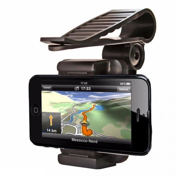 Support universel de téléphone portable de voiture Clip automatique 360 Rotation voiture pare-soleil Clip de fixation support de montage pour iPhone