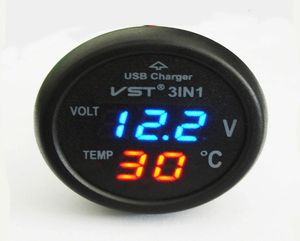 Universele sigarettenaansteker Auto USB-poort Mobiele telefoonoplader Digitaal LED-display Voltmeter Thermometer Autometer 3 in 1 12 V 24 Vo8424886