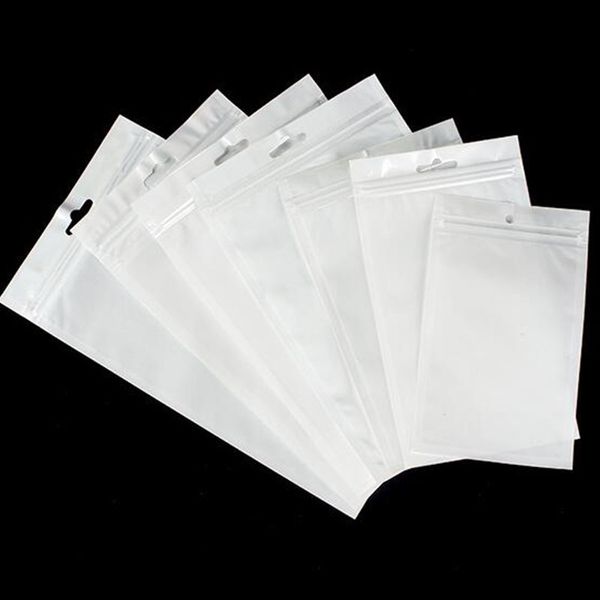 Universal Clear White Pearl Plastic Poly Bags OPP Embalaje Cierre de cremallera Paquete Accesorios PVC Cajas al por menor Agujero de mano para USB iPhone Samsung