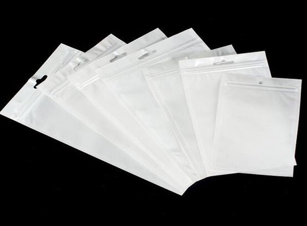 Universal Clear White Pearl Plastic Poly Bags OPP Embalaje Zipper Lock Paquete Accesorios PVC Cajas de venta al por menor Agujero de mano para USB iPhon9001660