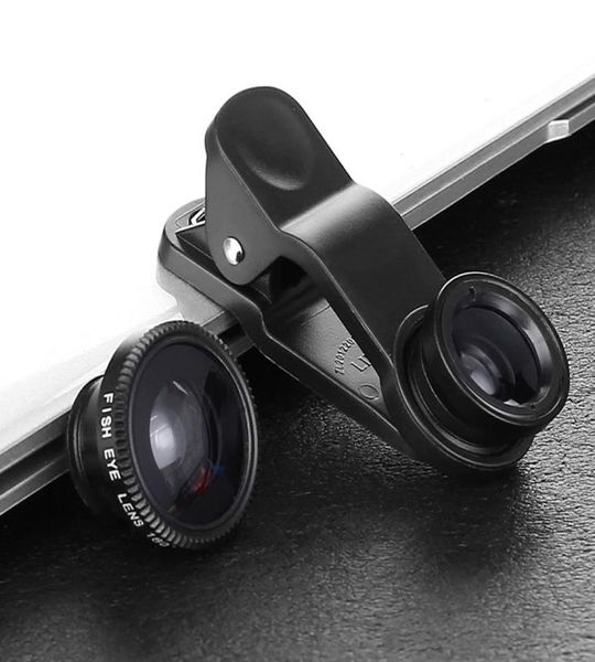 Clip universel 3 en 1 Kit objectif Fish Eye grand Angle Macro téléphone portable caméra lentille en verre Fisheye pour iPhone X XS Max 8 Plus 77121160