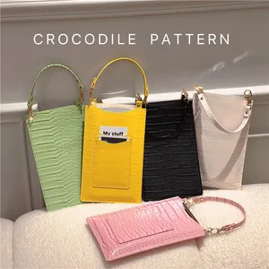 Bolso de cuero con estampado de cocodrilo universal para iPhone Samsung LG Google Sony Ranura para tarjeta de teléfono móvil Cartera de cocodrilo Monedero Bolsa de teléfono Moda Mujer