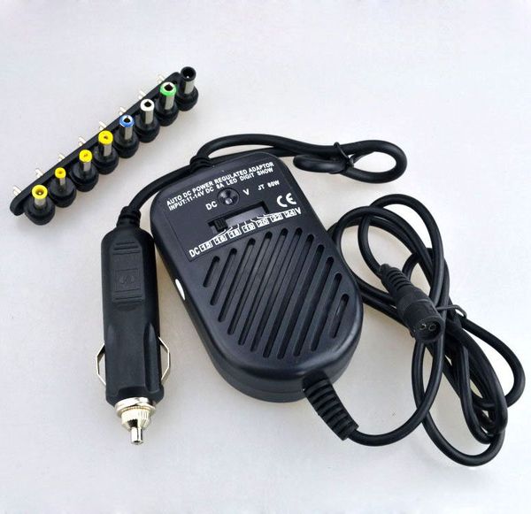 Adaptador universal de la fuente de alimentación del cargador del coche del DC 80W fijado para el cuaderno del ordenador portátil con 8 enchufes desmontables Envío libre al por mayor 50pcs / lot