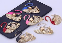 Universal Fashion Swan Finger Ring Holder 360 graden mobiele telefoon Stand Universal Ring Hook Bracket voor mobiele telefoons5242237