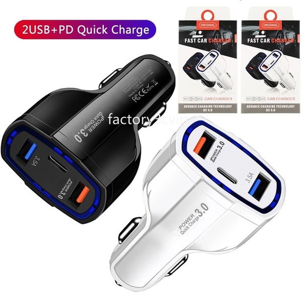 Universal Fast Quick USB C PD Cargador de coche 35W 7A Tipo C Vehículo Auto Adaptador de corriente Cargadores para iPhone 12 13 14 15 Pro Max Samsung HTC F1