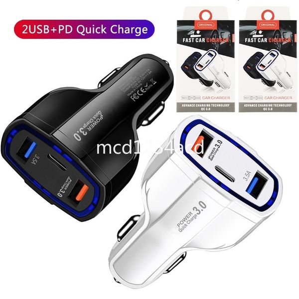 Universal Fast Quick USB C PD Cargador de coche 35W 7A Tipo C Vehículo Auto Adaptador de corriente Cargadores para iPhone 12 13 14 15 Pro Max Samsung HTC M1 GPS PC