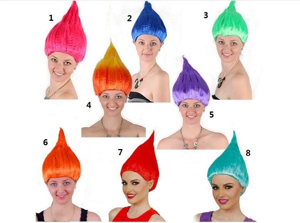 Perruques universelles de couleur pelucheuse pour femmes, perruques européennes et américaines, personnalité, festivals, flammes, Halloween, Trolls, 35CM, elfes, jeu de rôle, sorcière