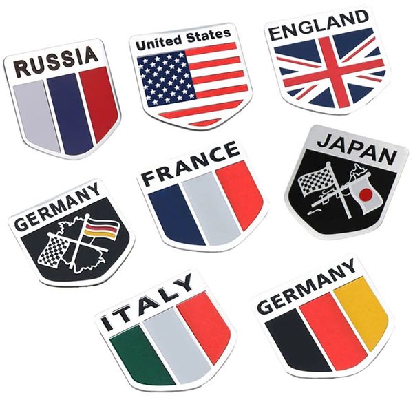 Banderas universales JDM Emblemas Etiqueta Auto Motocicletas ATV Italia Inglaterra Alemán Francia Rusia EE. UU. Bandera Emblema Parrilla Insignia Laptop Guitarra Auto Calcomanías Decoración