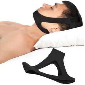 Arnés universal para la cabeza, diadema para dejar de roncar, neopreno negro, correa para la barbilla, cinturón de soporte, solución antiapnea para la mandíbula, dispositivo para dormir