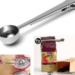 Universele heide koken 1cup-tool roestvrij gemalen koffie meten lepel lepel met tas afdichting clip keuken goede helper LX1546