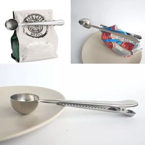 Roestvrijstalen koffie meten lepel met zakafdichtingsclip zilver multifunctionele jelly ijs fruit schep lepel keuken accessoires wx9-473