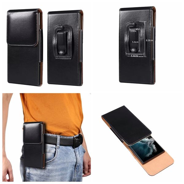 Étuis à rabat en cuir universels pour Samsung S23 S22 Ultra Note 20 Iphone 15 14 13 Pro Max 4.7 6.0 5.5 5.2 6.7 6.9 pouces 6 tailles ceinture verticale PU pochette d'affaires unie