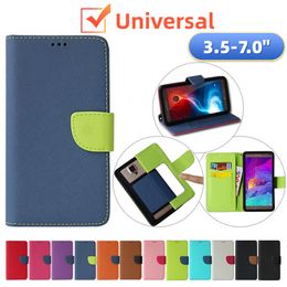 Étuis de portefeuille en toile hybride universels Flip PU Étui en cuir avec fente pour carte pour téléphone portable de 3,5 à 7,0 pouces iPhone 14 Pro Max Samsung S23 Ultra A14 A34 A54 MOTO OPPO Huawei XiaoMi