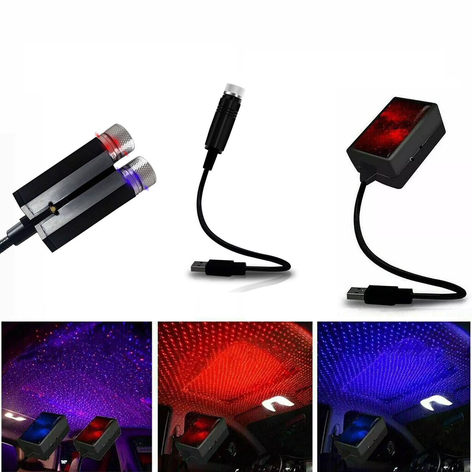 Uniwersalne efekty LED Efekty samochodowe Gwiazdy Nocne światła wnętrze Ambient Atmosfera Galaxy Lampa Plug USB Dekoracja światła