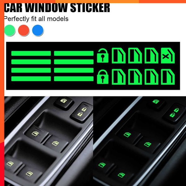Pegatina de botón de elevación de ventana de puerta de coche luminosa Universal, pegatina de brillo de ventana eléctrica, accesorios interiores de estilo de coche autoadhesivos