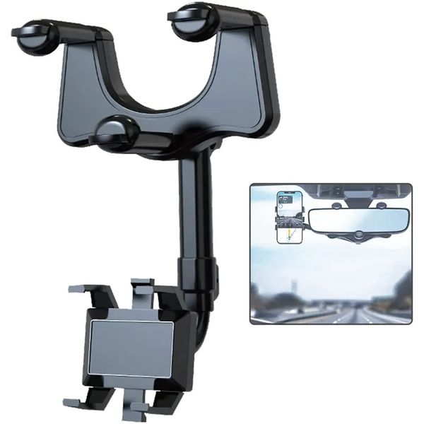 Support de téléphone universel multifonctionnel pour rétroviseur 360, support flexible portable, navigation rotative, support de téléphone de voiture réglable pour plusieurs modèles de téléphone