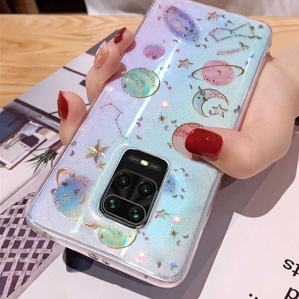 Funda transparente para Xiaomi Redmi Note 9 8 10 11 Pro 9s 8T 10S 7 11T Poco X3 F3 Mi 11 Lite 5G NE Glitter Moon Stars, funda blanda