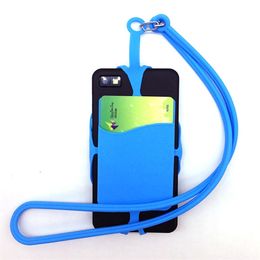 Universele Zachte Elastische Siliconen Cover met Kaart Pocket Neck Strap Case voor iPhone 13 Pro Max Android Telefoon Gratis DHL