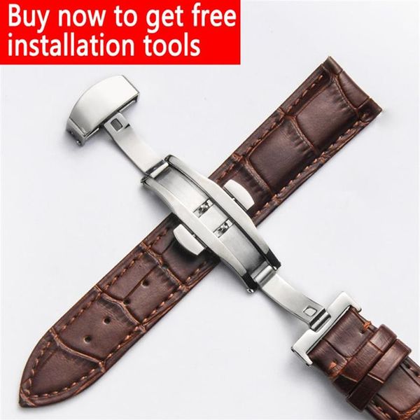 Bandes de qualité universelles adaptées pour bracelet ROLEX Bouton poussoir Fermoir caché Boucle papillon à double pression Montre en cuir Marron 20mm266I275Y