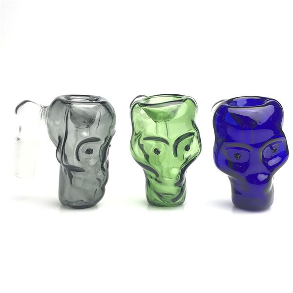 2.4 Pouces Coloré Mini Verre Cendrier Bong Bol avec 14mm Mâle 90 Degré Noir Bleu Vert Épais Pyrex Crâne Fumeur Bols En Verre Conduites D'eau