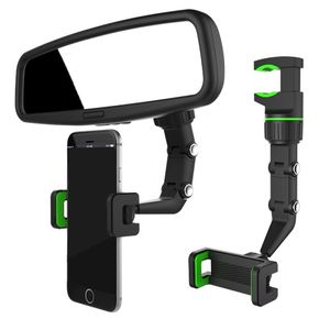 Universal Rearview Mirror Phone Holder Multifuncional 360 grados giratorio Auto Seat Hanging Clip Bracket Cell Phone Mounts con paquete al por menor