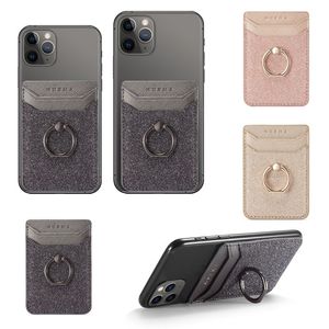 Soporte de anillo universal Pegatinas de bolsillo adhesivas Almacenamiento de cuero de imitación Monedero Tarjeta de crédito Bolsa trasera para teléfono celular