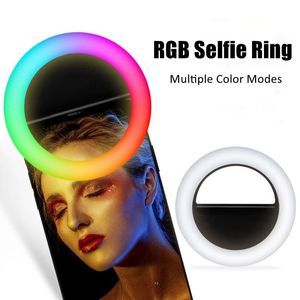 Universele Selfie Ring Licht RGB Kleurrijke Lamp Mobiele Telefoon Lens Draagbare Flitslicht Kleur LED Vullicht voor Cellphone Live Clip op Telefoon