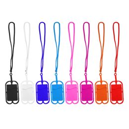 Universal Soft Silicone Lanyard Card Slot Holder Mobile Cell Phone Case Neck Strap Pouch pour iphone 12 mini 11 Pro Max XR X avec sac OPP
