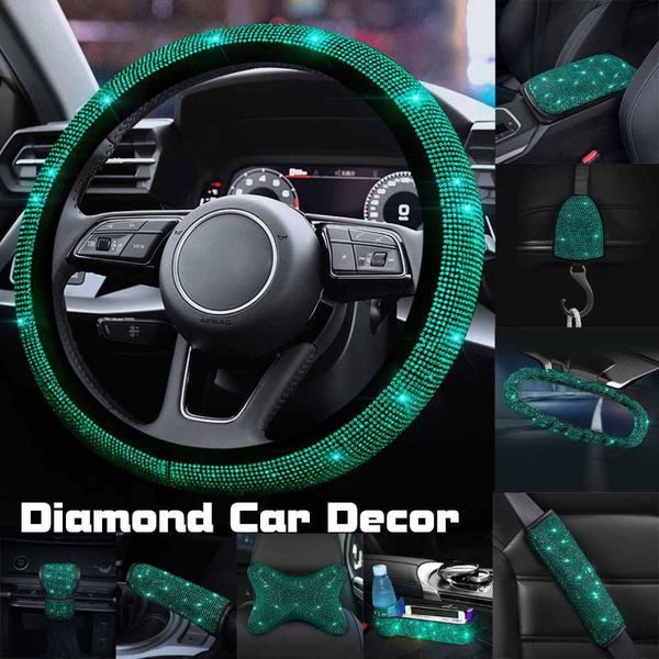 Funda universal para volante con diamantes de imitación, cojín para consola central, almohadas para reposacabezas, funda protectora para Interior de coche, fundas universales