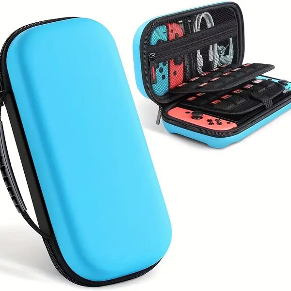 Boîte de rangement universelle pour console de jeu Oled Nintendo Switch, coque rigide bleue classique à quatre coins, étanche, résistante aux chutes, sac de rangement pour Switch