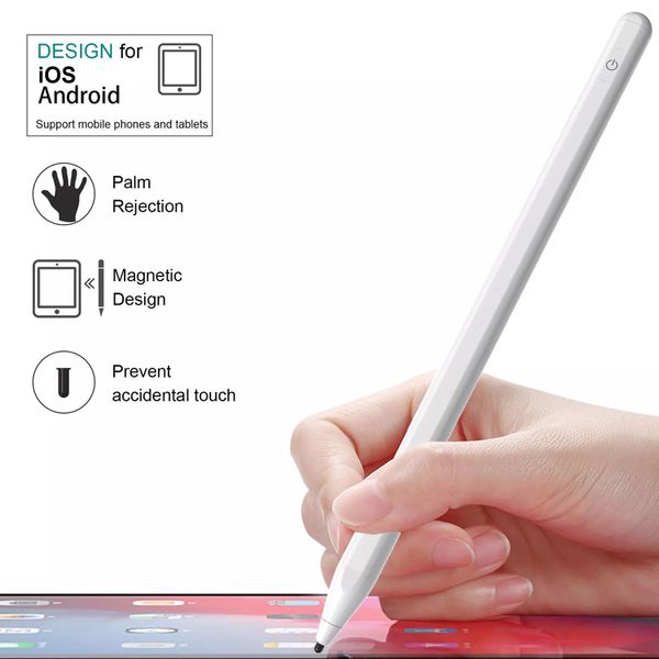 Universal Stylus Pens para Apple iPhone IOS Android Windows Tablet para PC con lápiz óptico para Samsung Rechazo de palma Pantalla táctil Lápiz óptico activo blanco