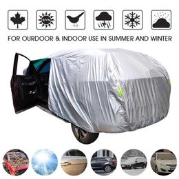 Universal SUV Sedan Cubiertas completas para autos Al aire libre Impermeable Sol Lluvia Protección contra la nieve UV Paraguas para autos Plata S-XXL Funda para automóvil T2007278C