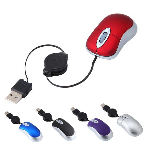 Mini souris optique filaire USB télescopique universelle, 3 touches, 1600DPI, pour ordinateur portable