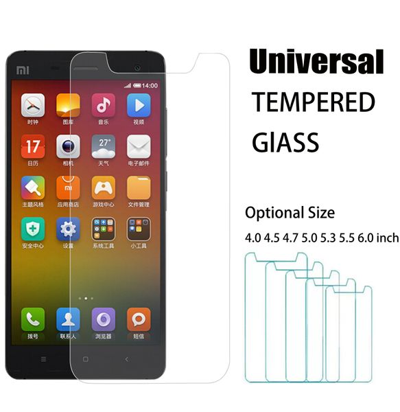 Protector de pantalla de teléfono de vidrio templado universal 4.0 4.5 4.7 5.0 5.3 5.5 5.7 6.0 pulgadas para iphone samsung huawei xiaomi zte lg sony