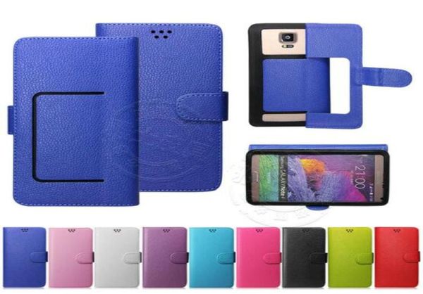 Funda de cuero con tapa Universal Litch PU con ranuras para tarjetas de crédito para teléfono móvil de 35 a 60 pulgadas y 6 tamaños case7892615