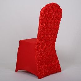 Universal Wedding Chair Covers Stretch Rosette Spandex Chair Cover Red White Gold For EL Party Banquet Holes Whole2566