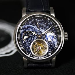 Univers Terre Tourbillon Hommes Phase de Lune Cadran Super Lumineux Sport Homme Automatique Toubillon Montres Mécaniques Voie Lactée Espace Wris190E