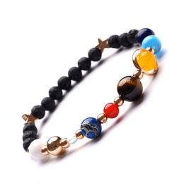 Universe Galaxy De acht planeten in het zonnestelsel Guardian Star Natural Stone Beads Lava Etherische Olie Diffuser Armband Bangle