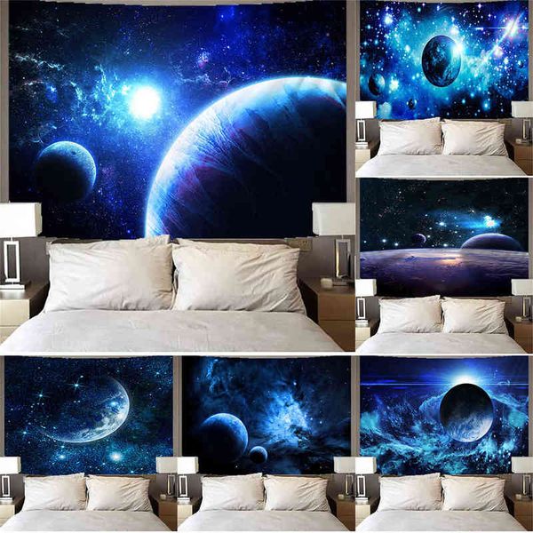 Universe Planet Space Galaxy Print Wall Rug Dormitorio Decoración Alfombras colgantes Home Tapiz J220804