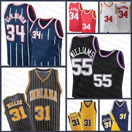 2021 Nieuwe Hakeem 34 Olajuwon Basketbal Jersey Mens Reggie 31 Miller Jason 55 Williams Purple