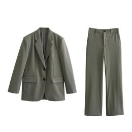 UNIZERA Producto de otoño e invierno, conjunto de pantalones de pierna recta, abrigo, traje holgado informal a la moda para mujer, 240127