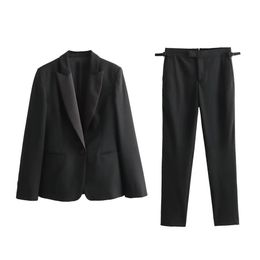 Unizera Spring Womens Negro Temperamento negro Vestido mezclado Traje de estilo Decoración de hebillas Pantalones 240407
